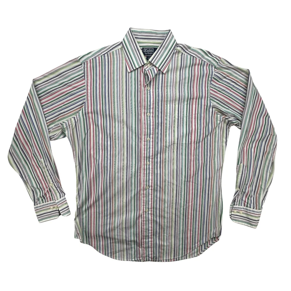 Polo Ralph Lauren Shirt Mens 15.5 34/35 Durham Multicolor Striped Vintage 90s